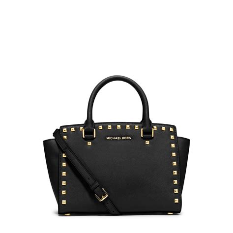 michael michael kors selma medium studded saffiano leather satchel|Michael Kors edith large satchel.